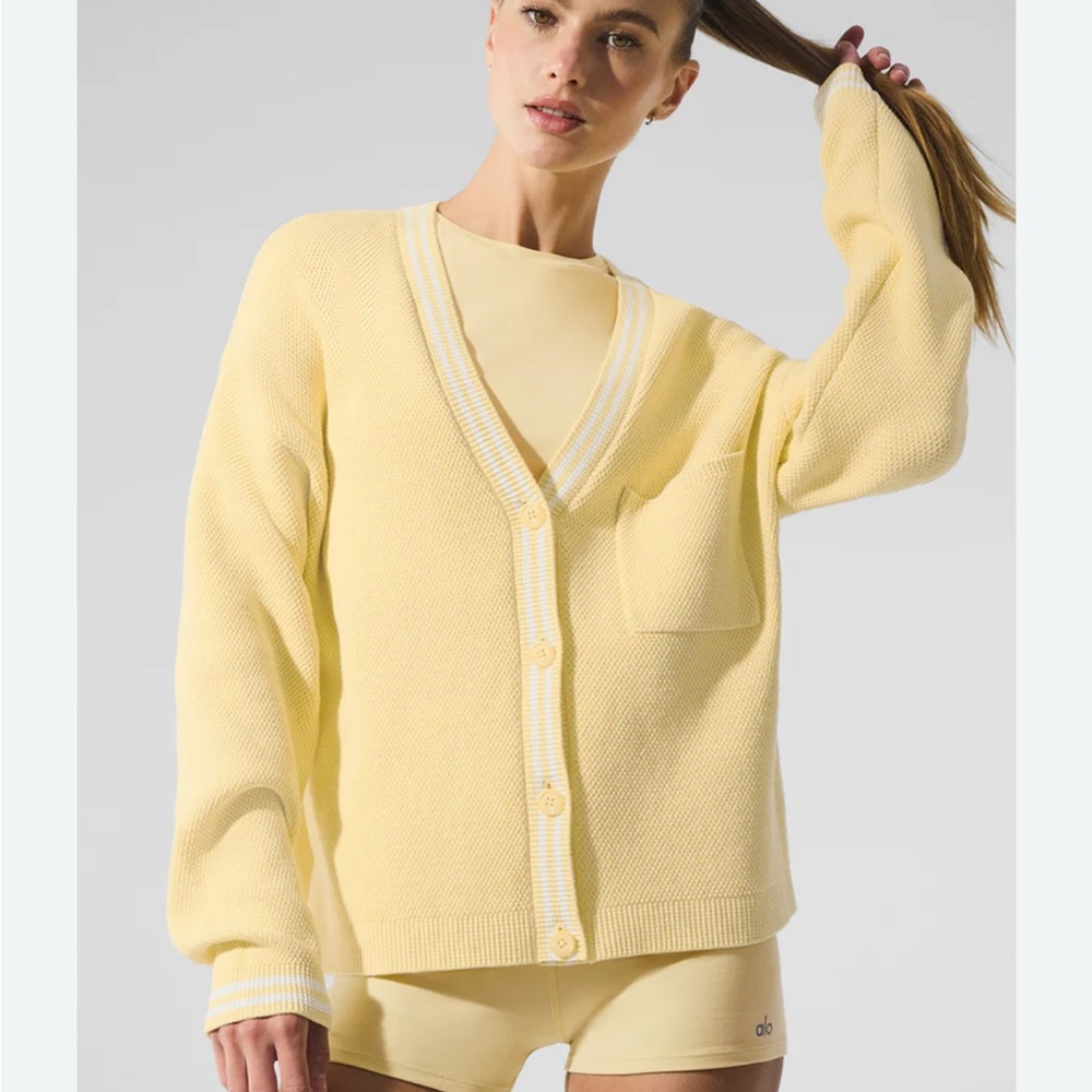 ALO Yoga Yellow V-Neck Sweater Lightweight Knit NWT